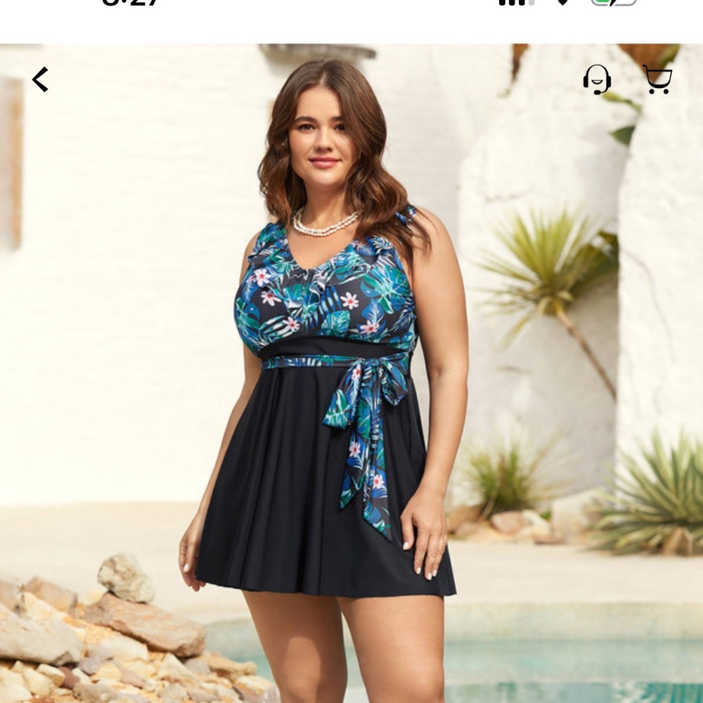 🖤🩷💙💚 NWT BloomChic Tropical Bathing Top with Waist Tie, Sz. 22/24